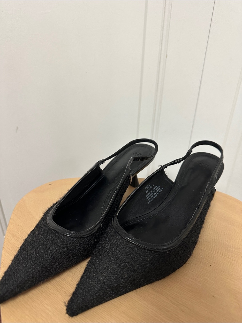H&M Black Pointed Slingback Heels with Textured Upper